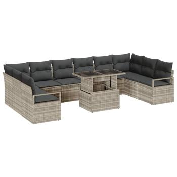 ARDEBO.de - 11-teiliges Garten Sofa Set mit Kissen Hellgrau Poly Rattan, 2-Sitzer Garten Sofa mit Stauraum & Kissen Grau Poly Rattan