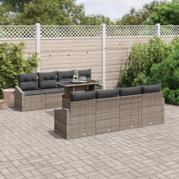 ARDEBO.de - 7-teiliges Garten Sofa Set mit Kissen Grau Poly Rattan