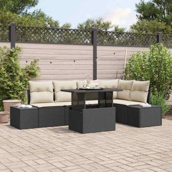 ARDEBO.de - 6-teilige Garten-Sofa-Set mit Kissen Schwarz Poly Rattan