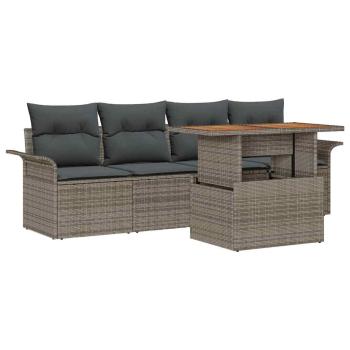 ARDEBO.de - 5-teiliges Garten-Sofa-Set mit Kissen Grau Poly-Rattan, 2-Sitzer Garten-Sofa mit Stauraum & Kissen Grau Poly-Rattan