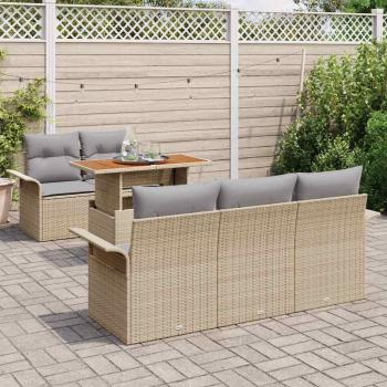 6-teiliges Garten Sofa Set mit Kissen Beige Poly Rattan, 2-Sitzer Garten Sofa mit Stauraum & Kissen Beige Poly Rattan