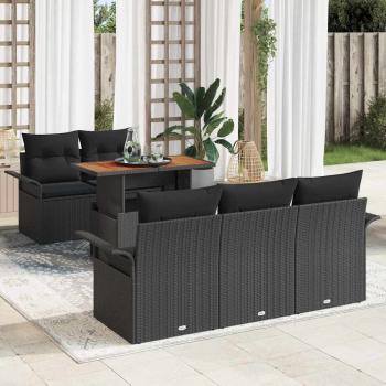 ARDEBO.de - 6-teiliges Garten Sofa Set mit Kissen Schwarz Poly-Rattan, 2-Sitzer Garten Sofa mit Stauraum & Kissen Schwarz Poly-Rattan