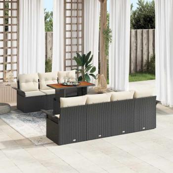 ARDEBO.de - 8-teiliges Garten Sofa Set mit Kissen Schwarzes Poly Rattan, 2-Sitzer Garten Sofa mit Stauraum & Kissen Schwarzes Poly Rattan