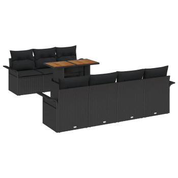 8-teiliges Garten Sofa Set mit Kissen Schwarz Poly Rattan, 2-Sitzer Garten Sofa mit Stauraum & Kissen Schwarz Poly Rattan