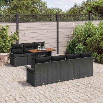 8-teiliges Garten Sofa Set mit Kissen Schwarz Poly Rattan, 2-Sitzer Garten Sofa mit Stauraum & Kissen Schwarz Poly Rattan