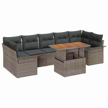 8-teiliges Garten-Sofa-Set mit Kissen grau Poly Rattan, 2-Sitzer Garten Sofa mit Stauraum & Kissen grau Poly Rattan