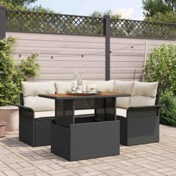 ARDEBO.de - 5-teilige Garten-Sofa mit Kissen Schwarz Poly Rattan, 2-Sitzer Garten Sofa mit Stauraum & Kissen Schwarz Poly Rattan
