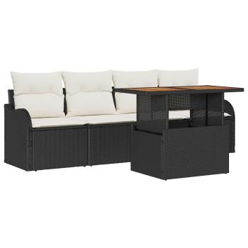 5-teiliges Garten-Sofa-Set mit Kissen aus schwarzem Poly-Rattan, 2-Sitzer Garten-Sofa mit Stauraum & Kissen aus schwarzem Poly-Rattan