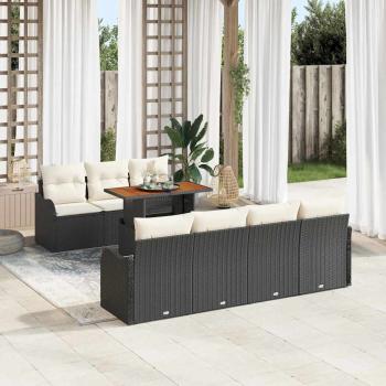 ARDEBO.de - 8-teiliges Garten-Sofa-Set mit Kissen Schwarz Poly Rattan, 2-Sitzer Garten-Sofa mit Stauraum und Kissen Schwarz Poly Rattan