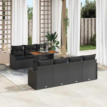 ARDEBO.de - 8 Teile Garten Sofa Set mit Kissen schwarz Poly Rattan, 2-Sitzer Garten Sofa mit Stauraum und Kissen schwarz Poly Rattan