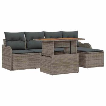 6-teiliges Garten-Sofa-Set mit Kissen Graues Poly-Rattan, 2-Sitzer Garten-Sofa mit Stauraum & Kissen Graues Poly-Rattan