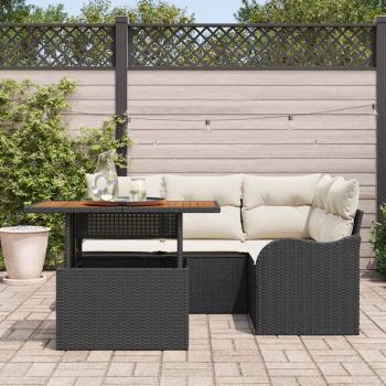 5-teiliges Garten Sofa Set mit Kissen Schwarzes Poly Rattan, 2-Sitzer Garten Sofa mit Stauraum & Kissen Schwarzes Poly Rattan