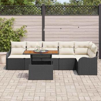 ARDEBO.de - 7-teiliges Garten Sofa Set mit Kissen Schwarz Poly Rattan, 2-Sitzer Garten Sofa mit Stauraum & Kissen Schwarz Poly Rattan