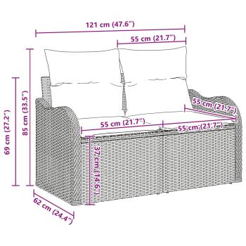 11-teiliges Garten-Sofaset mit Kissen Schwarz Poly-Rattan, 2-Sitzer Garten-Sofa mit Stauraum & Kissen Schwarz Poly-Rattan
