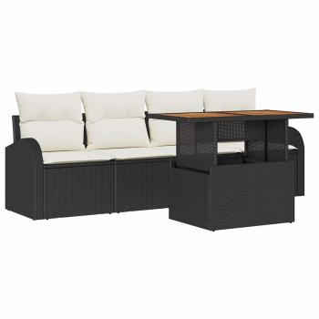 5-teiliges Garten Sofa Set mit Kissen Schwarz Poly-Rattan, 2-Sitzer Garten Sofa mit Stauraum & Kissen Schwarz Poly-Rattan