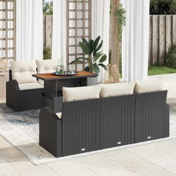 ARDEBO.de - 6-teiliges Garten Sofa Set mit Kissen Schwarz Poly Rattan, 2-Sitzer Garten-Sofa mit Stauraum & Kissen Schwarz Poly Rattan