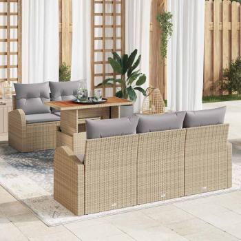 ARDEBO.de - 6-teiliges Garten Sofa Set mit Kissen Beige Poly Rattan, 2-Sitzer Garten Sofa mit Stauraum & Kissen Beige Poly Rattan