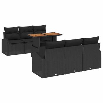 7-teiliges Garten-Sofa-Set mit Kissen Schwarz Poly-Rattan, 2-Sitzer Garten-Sofa mit Stauraum & Kissen Schwarz Poly-Rattan