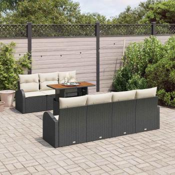 8-teiliges Garten Sofa Set mit Kissen Schwarz Poly Rattan, 2-Sitzer Garten Sofa mit Stauraum & Kissen Schwarz Poly Rattan