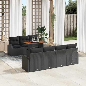 ARDEBO.de - 8-teiliges Garten-Sofaset mit Kissen Schwarz Poly-Rattan, 2-Sitzer Garten-Sofa mit Stauraum & Kissen Schwarz Poly-Rattan