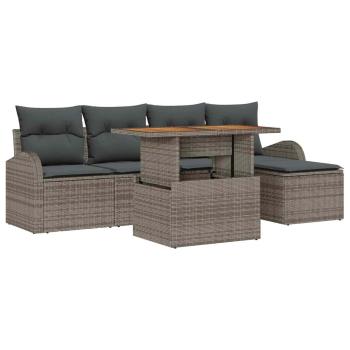 6-teiliges Garten Sofaset mit Kissen grau Poly Rattan, 2-Sitzer Garten Sofa mit Stauraum & Kissen grau Poly Rattan