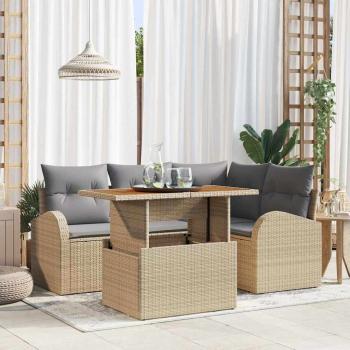 ARDEBO.de - Garten-Sofa-Set 5 Stk. Beige Poly Rattan