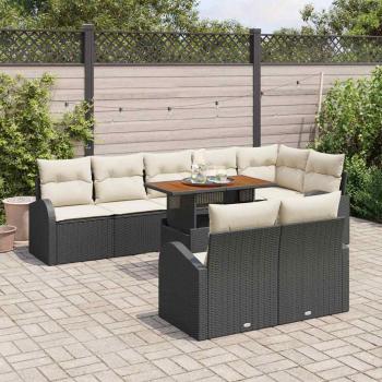 9-tlg. Garten Sofaset mit Kissen Schwarz Poly Rattan, 2-Sitzer Garten Sofa mit Stauraum & Kissen Schwarz Poly Rattan