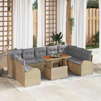 ARDEBO.de - 10-teiliges Garten Sofa Set mit Kissen Beige Poly Rattan, 2-Sitzer Garten Sofa mit Stauraum und Kissen Beige Poly Rattan