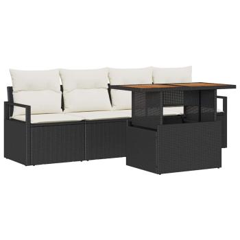 5-teiliges Garten-Sofa-Set mit Kissen Schwarz Poly Rattan, 2-Sitzer Garten-Sofa mit Stauraum & Kissen Schwarz Poly Rattan