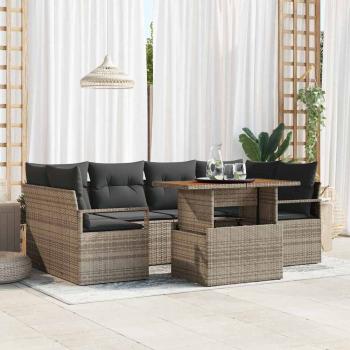 ARDEBO.de - 7-teiliges Garten Sofaset mit Kissen Grau Poly Rattan, 2-Sitzer Garten Sofa mit Stauraum & Kissen Grau Poly Rattan