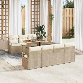 ARDEBO.de - 8-teiliges Garten Sofa Set mit Kissen Beige Poly Rattan, 2-Sitzer Garten Sofa mit Stauraum & Kissen Beige Poly Rattan