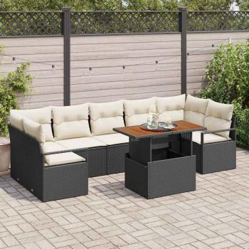 ARDEBO.de - 8-teiliges Garten Sofa Set mit Kissen Schwarz Poly Rattan, 2-Sitzer Garten Sofa mit Stauraum & Kissen Schwarz Poly Rattan