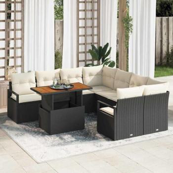 ARDEBO.de - 9-teiliges Garten Sofa Set mit Kissen Schwarz Poly Rattan, 2-Sitzer Garten Sofa mit Stauraum und Kissen Schwarz Poly Rattan