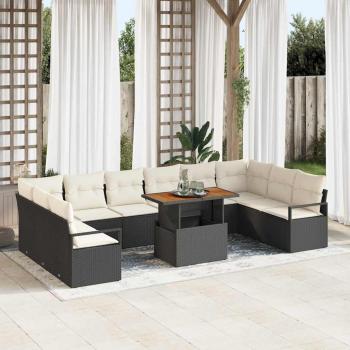 ARDEBO.de - 11-teiliges Garten-Sofa-Set mit Kissen Schwarz Poly-Rattan, 2-Sitzer Garten-Sofa mit Stauraum & Kissen Schwarz Poly-Rattan