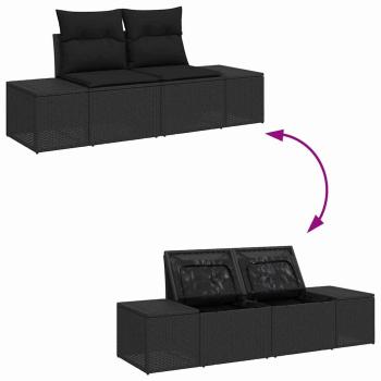 5-teiliges Garten Sofa Set mit Kissen Schwarz Poly Rattan