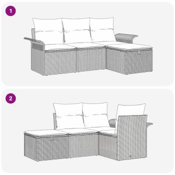 4-teiliges Garten Sofa Set mit Kissen Grau Poly Rattan