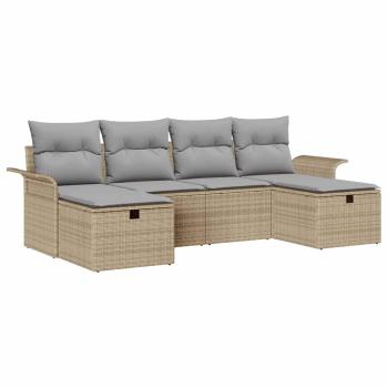 6-teiliges Garten-Sofa-Set mit Kissen Beige Poly Rattan