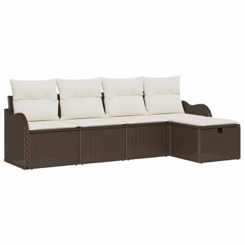 5-teiliges Garten-Sofa-Set mit Kissen Braunes Poly-Rattan, 2-Sitzer Garten-Sofa mit Kissen Braunes Poly-Rattan