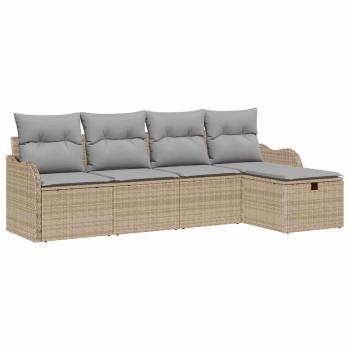 5-teiliges Garten Sofa Set mit Kissen Beige Poly Rattan, 2-Sitzer Garten Sofa mit Kissen Beige Poly Rattan