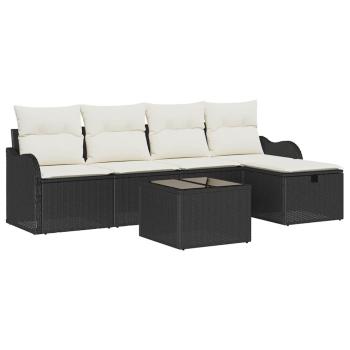 6-teiliges Garten-Sofa-Set mit Kissen in Schwarz aus Poly Rattan, 2-Sitzer Garten-Sofa mit Kissen in Schwarz aus Poly Rattan