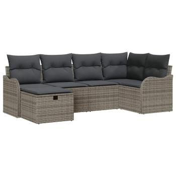 6-teiliges Garten Sofa Set mit Kissen Grau Poly Rattan, 2-Sitzer Garten Sofa mit Kissen Grau Poly Rattan