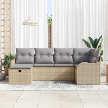 6-teiliges Garten Sofa Set mit Kissen Beige Poly Rattan, 2-Sitzer Garten Sofa mit Kissen Beige Poly Rattan