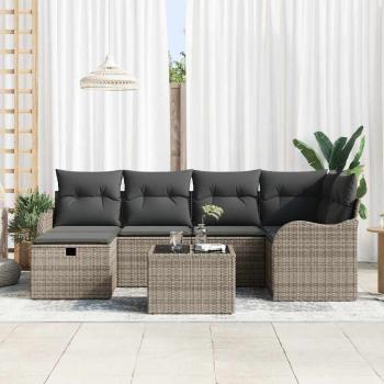 7-teiliges Garten-Sofa-Set mit Kissen Grau Poly-Rattan, 2-Sitzer Garten-Sofa mit Kissen Grau Poly-Rattan