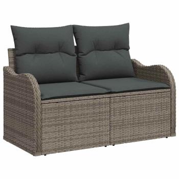 7-teiliges Garten-Sofa-Set mit Kissen Grau Poly-Rattan, 2-Sitzer Garten-Sofa mit Kissen Grau Poly-Rattan