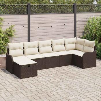 ARDEBO.de - 7-teiliges Garten Sofa Set mit Kissen Braun Poly Rattan, 2-Sitzer Garten Sofa mit Kissen Braun Poly Rattan