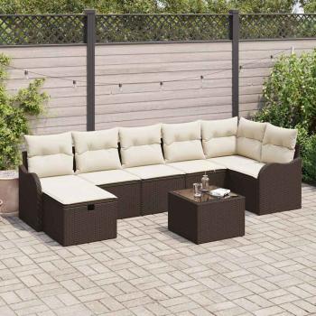ARDEBO.de - 8-teiliges Garten-Sofa-Set mit Kissen Braun Poly Rattan, 2-Sitzer Garten-Sofa mit Kissen Braun Poly Rattan
