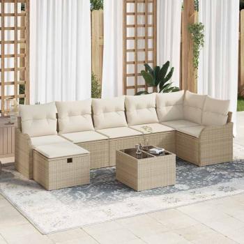 ARDEBO.de - 8-teiliges Garten Sofa Set mit Kissen Beige Poly Rattan, 2-Sitzer Garten Sofa mit Kissen Beige Poly Rattan