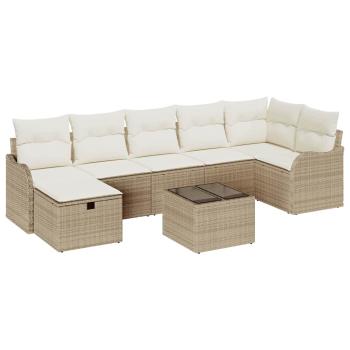 8-teiliges Garten Sofa Set mit Kissen Beige Poly Rattan, 2-Sitzer Garten Sofa mit Kissen Beige Poly Rattan