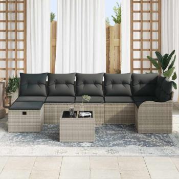 8tlg. Garten Sofa Set mit Kissen Hellgrau Poly Rattan, 2-Sitzer Garten Sofa mit Kissen Hellgrau Poly Rattan