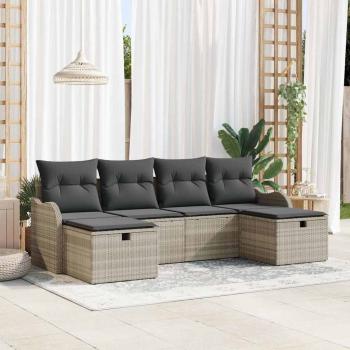ARDEBO.de - 6-teiliges Garten Sofa Set mit Kissen Hellgrau Poly Rattan, 2-Sitzer Garten Sofa mit Kissen Hellgrau Poly Rattan